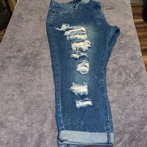 Distressed Blue Straight Leg Jeans